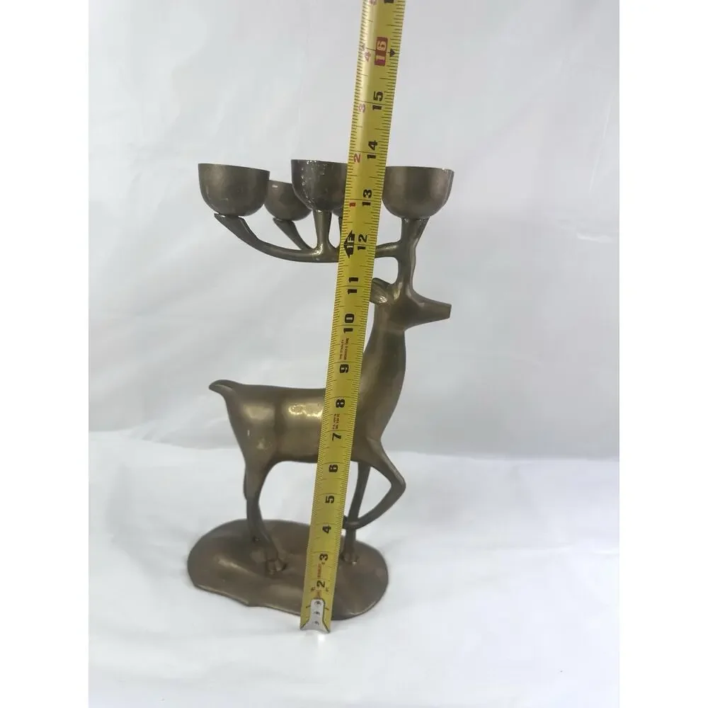Brass Reindeer Candelabra Candle Christmas Holiday Decor Nostalgia Heavy